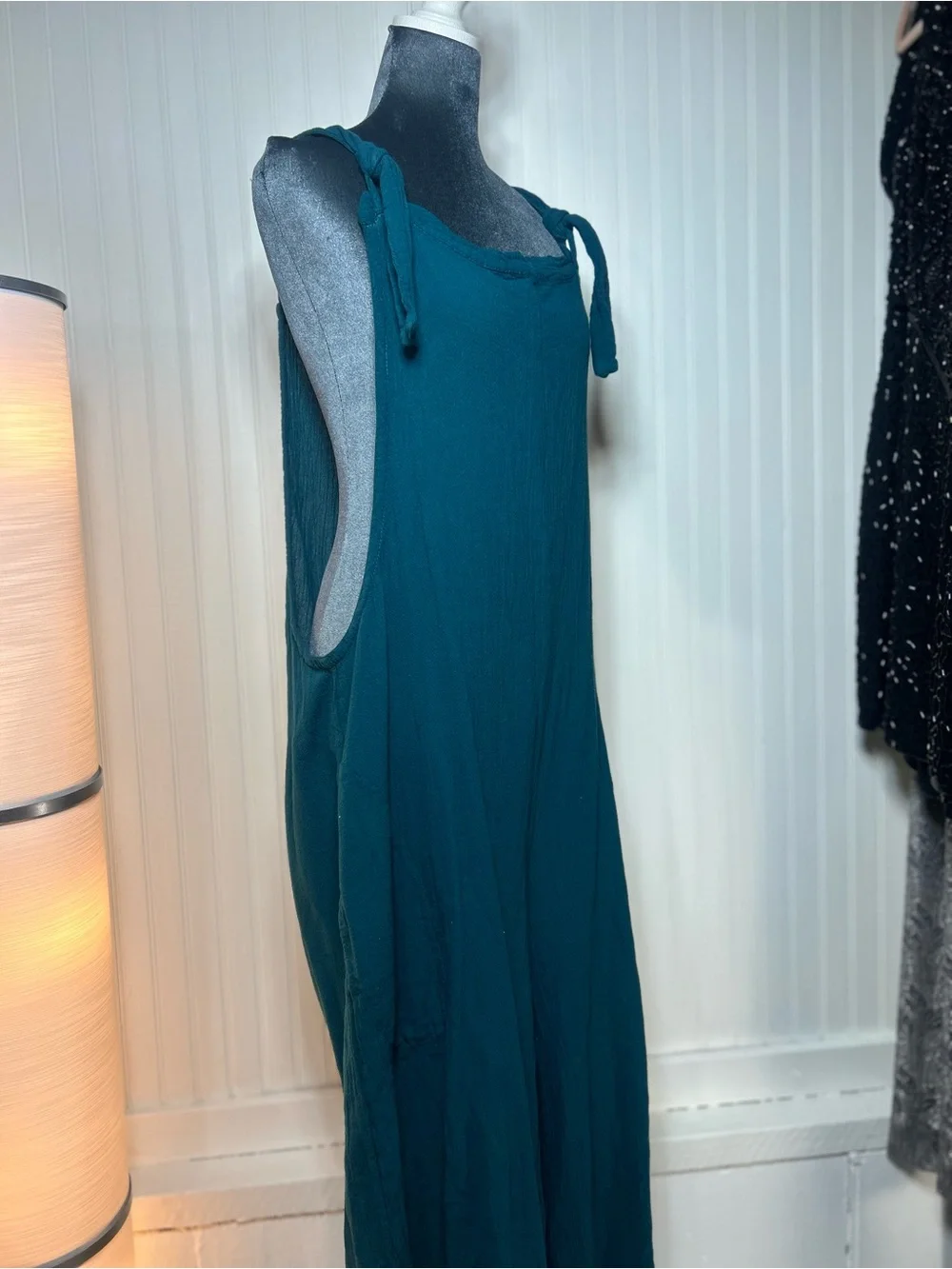 Teal Tie-Shoulder jumpsuit cotton - Picture 1 of 6
